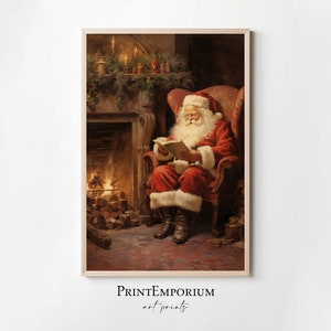 Santa Claus Printable Painting, Vintage Christmas Wall Art, Holiday Decor, Rustic Christmas Art, Festive Wall Art, Digital Download Xmas Art