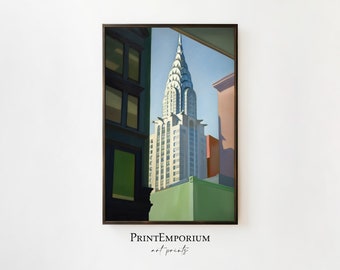 Digital Download Chrysler Building Painting, Vintage NYC Art, NYC Poster, New York City Poster, Large Wall Art, Edward Hopper Style