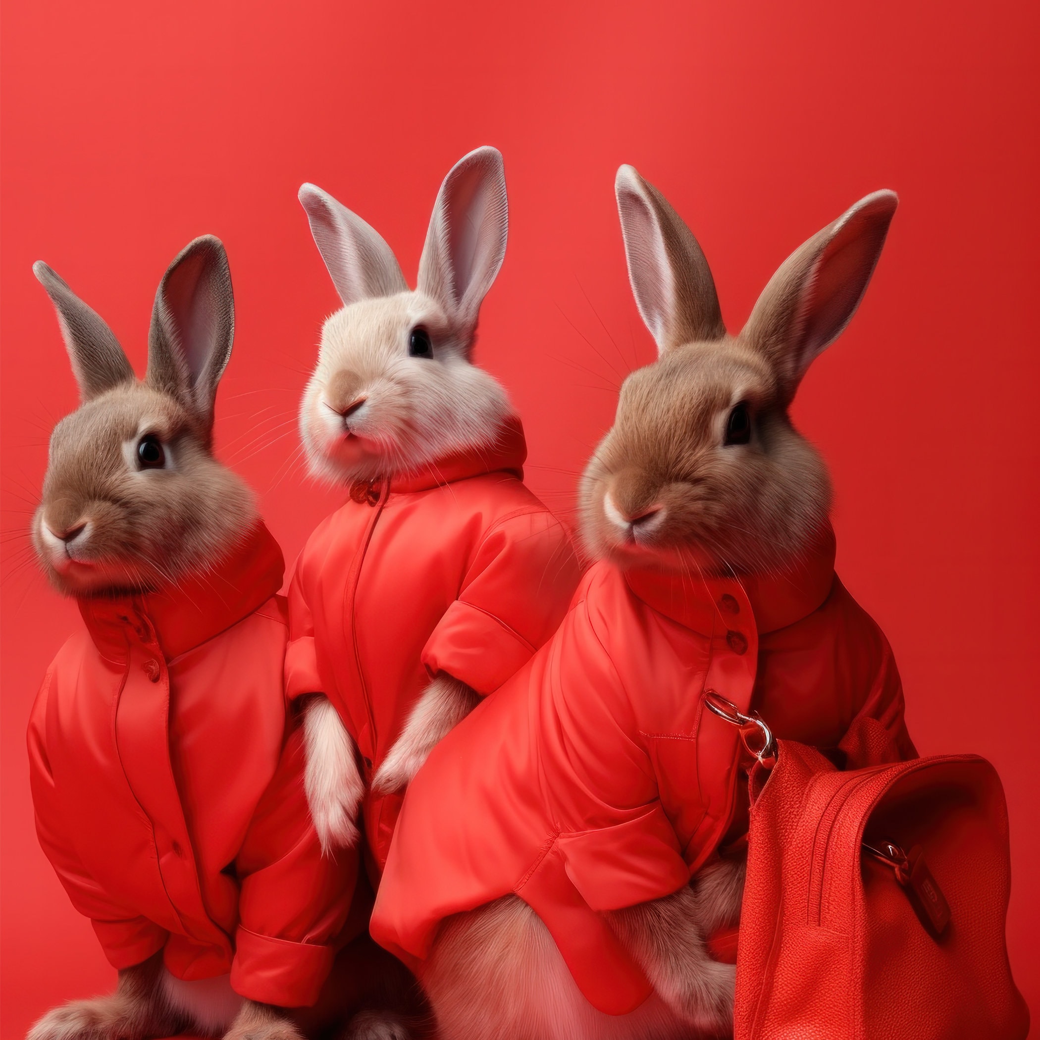 Red Rabbits Fashion Model Poster, Stylish Animal Art, Home Decor, Bunny ...
