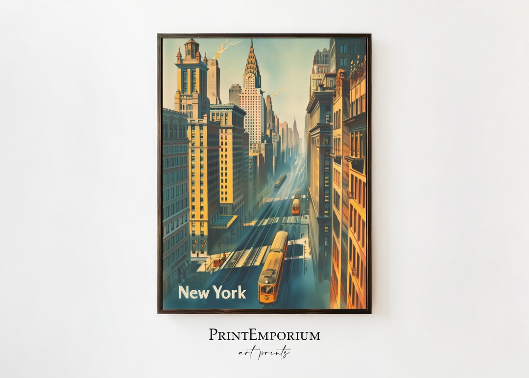 Vintage New York Poster | Retro Travel Art | Art Deco Print | Manhattan ...