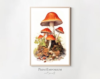 Watercolor Mushroom Art Print, Framed Vintage Art, Mushroom Decor, Magic Mushroom, Mushroom Wall Print, Psychedelic Poster, Large Wall Art