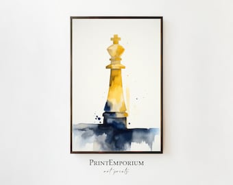 Minimalist Watercolour Chess Piece Art Print, Modern Art, Home Decor, Living Room Decor, Watercolour Art, Large Framed Poster, Chess Art