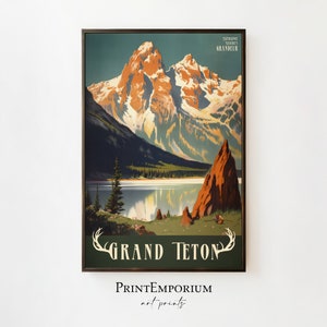 Grand Teton National Park Poster, Vintage Travel Poster, National Park Poster, Wyoming Travel Poster, Grand Teton Art Print, Large Wall Art
