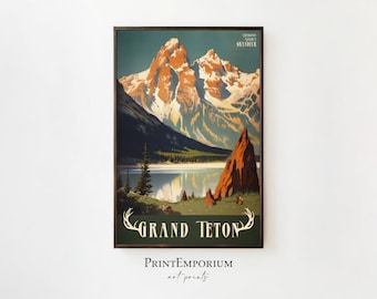 Grand Teton National Park Poster, Vintage Travel Poster, National Park Poster, Wyoming Travel Poster, Grand Teton Art Print, Large Wall Art
