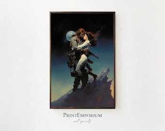 Vintage Sci-Fi Fantasy Art Print, Frank Frazetta Style Art, Large Framed Art, Man Cave Decor, Retro Science Fiction Wall Art, Large Wall Art