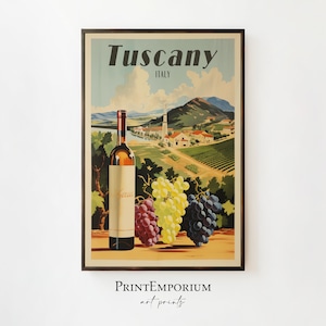 Tuscany Italy Vintage Travel Poster | Rustic Tuscany Wine Poster | Retro Italian Landscape Print | Printable Travel Wall Art | Travel Gift