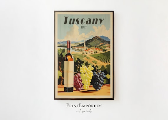 Tuscany Italy Vintage Travel Poster | Rustic Tuscany Wine Poster | Retro Italian Landscape Print | Printable Travel Wall Art | Travel Gift