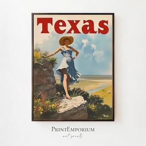 Vintage Texas Travel Poster, Rustic Western Decor, Desert Landscape Print, PRINTABLE Retro Art, Southwestern Wall Art, DIGITAL DOWNLOAD