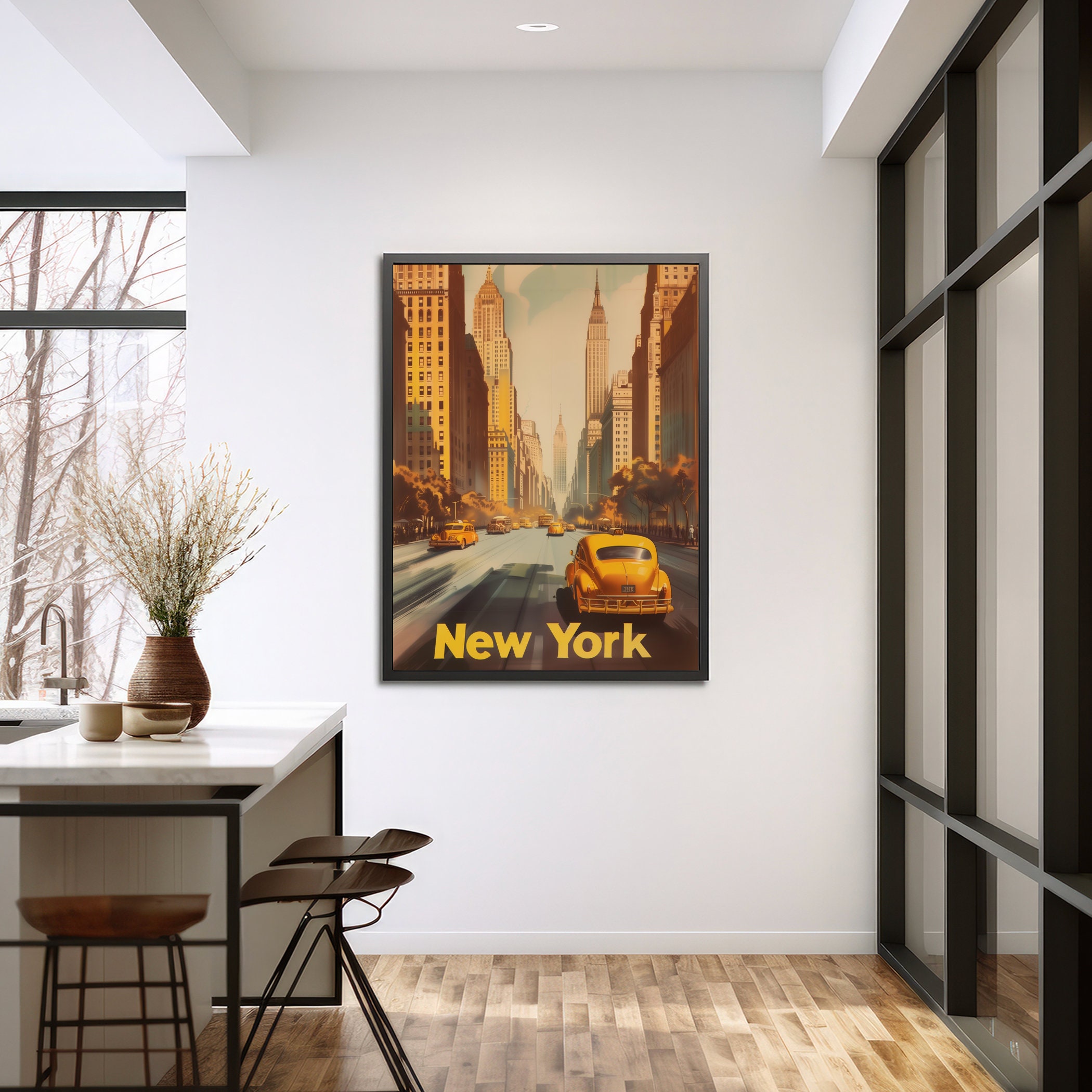 New York City Taxi Print | Vintage Travel Poster | Retro Wall Art ...