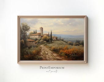 Vintage Italian Villa Landscape Painting | Rustic European Countryside Art Print | Mediterranean Wall Decor | Digital Download PRINTABLE