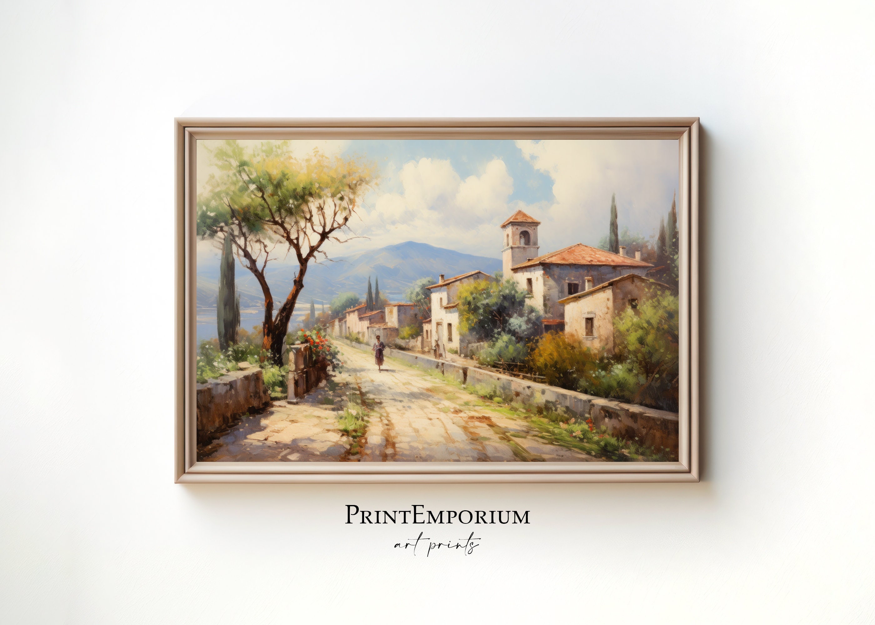 Vintage Italian Countryside Wall Art | Rustic European Village