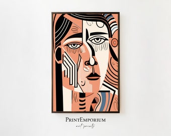 Abstract Face Painting, Abstract Figure Painting, Modern Art Print, Colorful Wall Art, Abstract Portrait, Bedroom Wall Decor, Large Wall Art