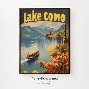 Lake Como Travel Poster | Retro Italian Wall Art | Vintage European Print | Retro Wall Art | PRINTABLE Large Artwork | Large Wall Art
