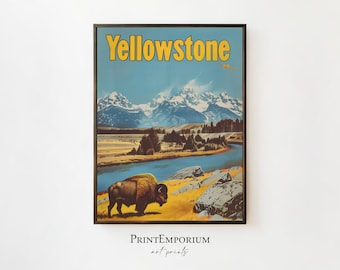 Yellowstone National Park Print, Vintage Travel Poster, Retro Wilderness Art, American Landscape, DIGITAL DOWNLOAD, Large PRINTABLE Wall Art