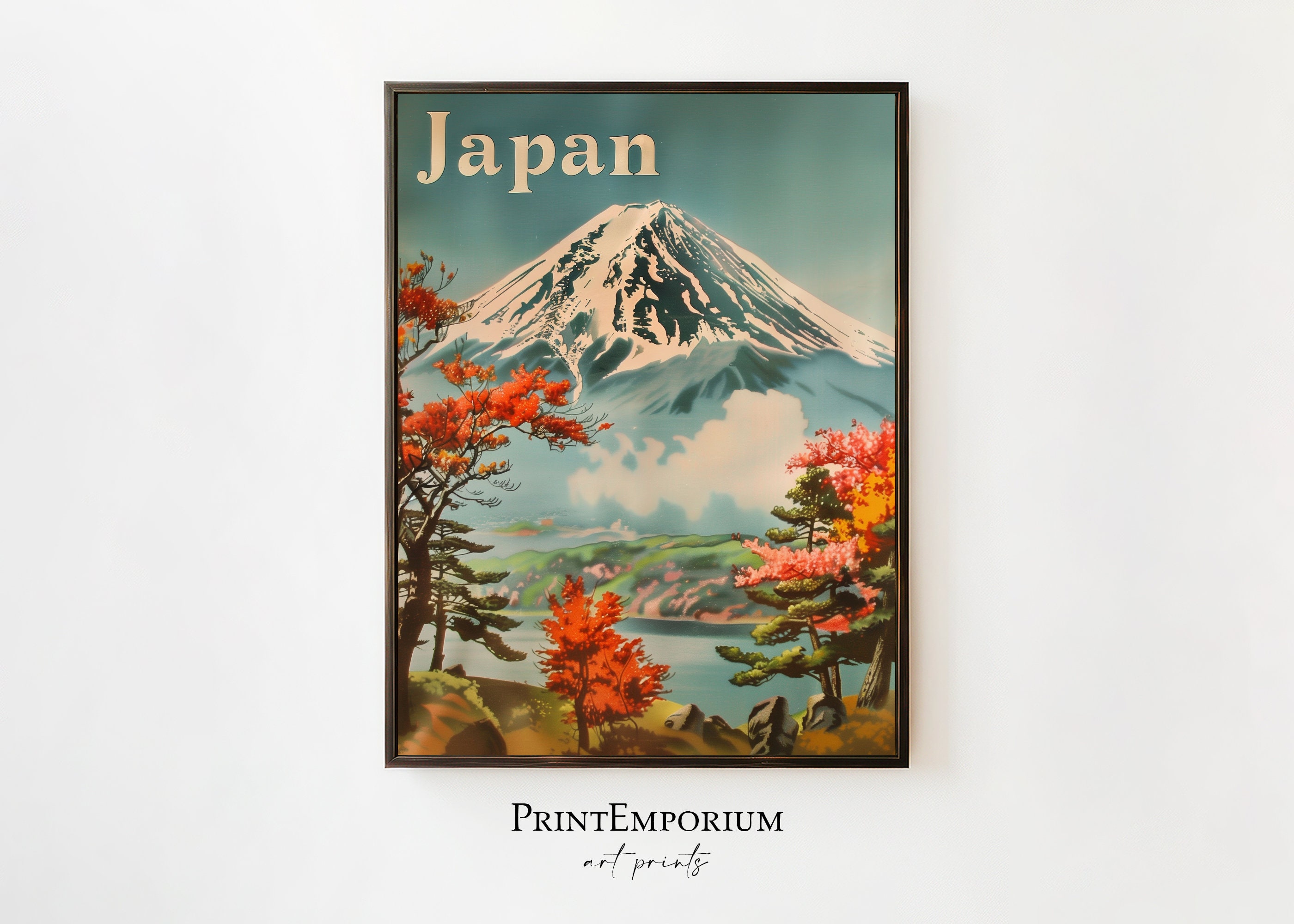 Vintage Japan Travel Poster | Mount Fuji Print | Retro Japanese Art ...