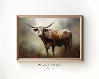 Longhorn Cow Painting, Cow Art Print, Western Wall Decor, Rustic Wall Art, Texas Longhorn Art, Farmhouse Wall Decor, Longhorn Wall Art