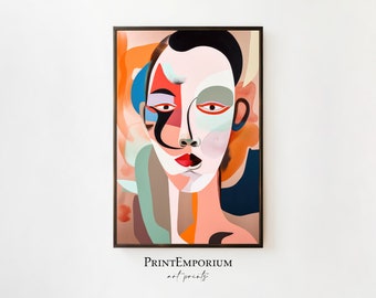 Abstract Face Painting, Abstract Figure Painting, Modern Art Print, Colorful Wall Art, Abstract Portrait, Bedroom Wall Decor, Large Wall Art