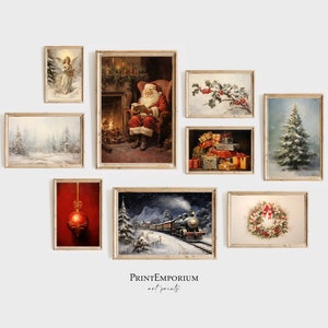 Christmas Gallery Wall Art SET of 9, Vintage Xmas Printable Rustic Wall Decor Prints, Printable Vintage Christmas Art, Holiday Home Decor