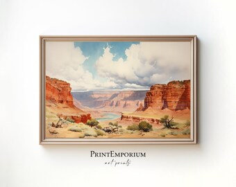 Grand Canyon Watercolor Painting | Vintage Desert Landscape | Southwestern Wall Decor | Antique Western Art Print | PRINTABLE Download