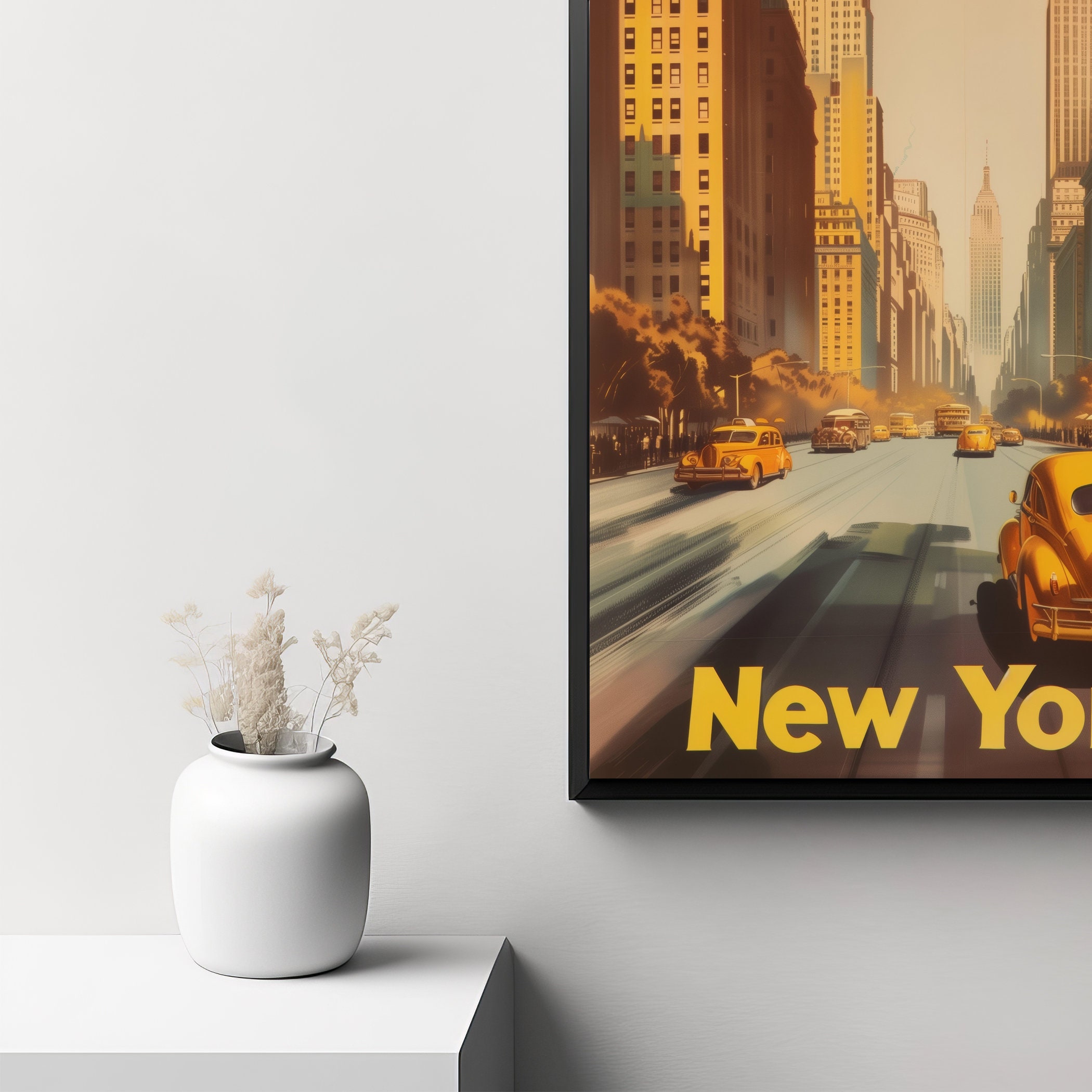 New York City Taxi Print | Vintage Travel Poster | Retro Wall Art ...