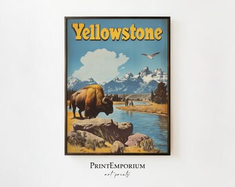Vintage Yellowstone Travel Poster, National Park Print, Retro Wall Art, American Wilderness, DIGITAL DOWNLOAD, Large PRINTABLE Wall Art