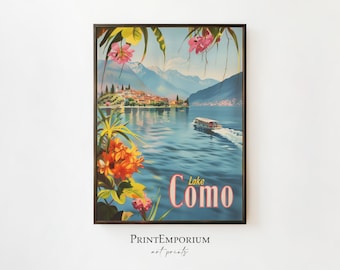 Lake Como Travel Poster | Retro Italian Wall Art | Vintage European Print | Retro Wall Art | DIGITAL DOWNLOAD PRINTABLE Art | Large Wall Art