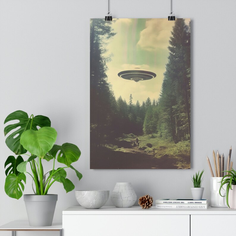 UFO Poster, große UFO Wand, große gerahmte Kunst, Wohnkultur, Trippy Wandkunst, UFO Raumschiff Kunstwerk, Wohnzimmer Dekor, großer Kunstdruck Gallery Art Paper