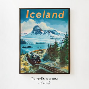 Iceland Travel Poster | Vintage Railway Travel Print | Nordic Landscape Wall Art | Retro Train Adventure Art | Scenic Iceland Decor