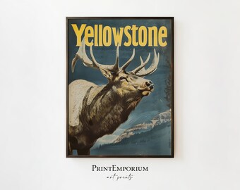 Vintage Yellowstone Travel Poster, National Park Print, Retro Wall Art, American Wilderness, DIGITAL DOWNLOAD, Large PRINTABLE Wall Art