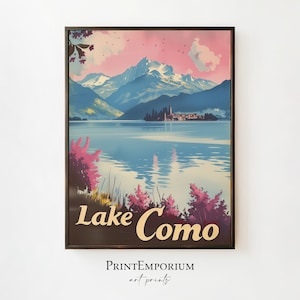 Vintage Lake Como Poster | Floral Italian Print | Vintage Travel Poster | Retro Italy Art | DIGITAL DOWNLOAD | Lake Como Travel Poster