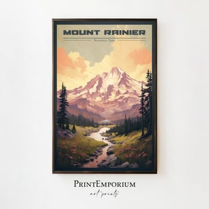 Mount Rainier National Park Poster, Vintage Travel Poster, National Park Poster, Rainier Poster, Washington Art Print, Large Wall Art