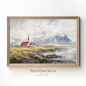Iceland Landscape Art Print, Vintage Watercolor Painting, Iceland Art Print, Fine Art Print, Iceland Painting, Large Wall Art, Icelandic Art