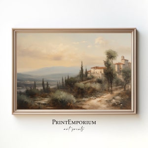 PRINTABLE Italian Villa Landscape Wall Art | Vintage Tuscany Wall Decor | Classic European Countryside Painting | Digital Download Print