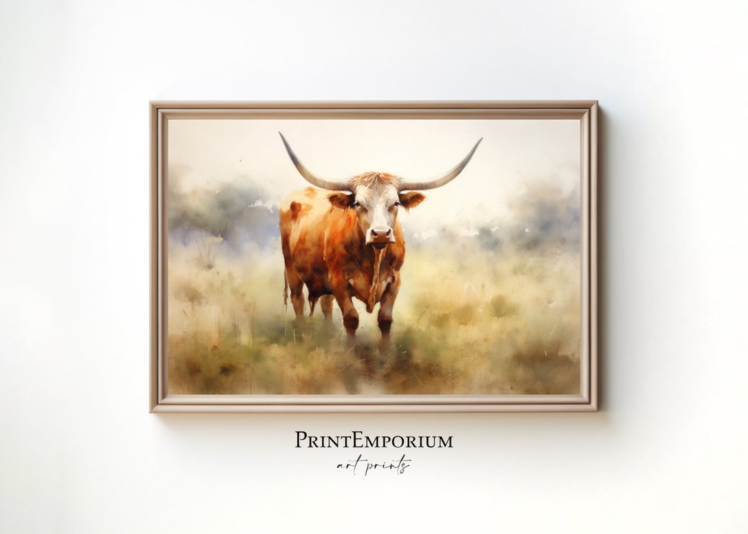 Longhorn Wall Art, Cow Art Print, Western Wall Decor, Rustic Wall Art ...