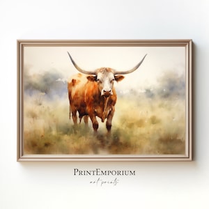 Longhorn Wall Art, Cow Art Print, Western Wall Decor, Rustic Wall Art, Texas Longhorn Art, Farmhouse Wall Decor, Country Wall Art