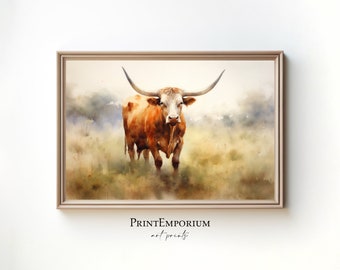 Longhorn Wall Art, Cow Art Print, Western Wall Decor, Rustic Wall Art, Texas Longhorn Art, Farmhouse Wall Decor, Country Wall Art