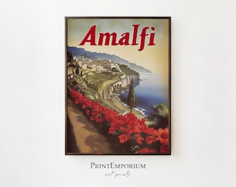 Amalfi Coast Italy Print | Vintage Travel Poster | Mediterranean Coastal Wall Art | Italian Riviera Decor | DIGITAL DOWNLOAD | PRINTABLE Art