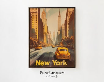 New York City Taxi Print | Vintage Travel Poster | Retro Wall Art | Midcentury Decor | Manhattan Skyline | DIGITAL DOWNLOAD | PRINTABLE Art