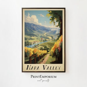 Vintage Napa Valley Travel Poster | Retro California Vineyard Landscape | Travel Wall Art | Printable Digital Print | Large Wall Art