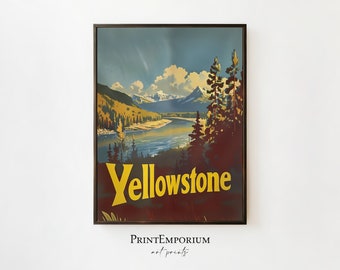 Vintage Yellowstone Travel Poster, National Park Print, Retro Wall Art, American Wilderness, DIGITAL DOWNLOAD, Large PRINTABLE Wall Art