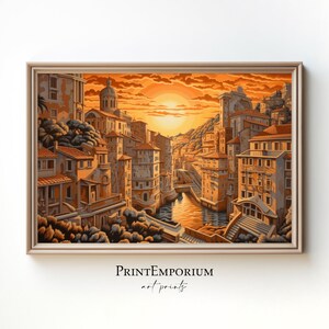 Monaco Sunset Landscape Painting, Modern Monaco Art, Monaco Painting, Home Decor, Monaco Souvenir, Monte Carlo Art, MC Escher Style Art