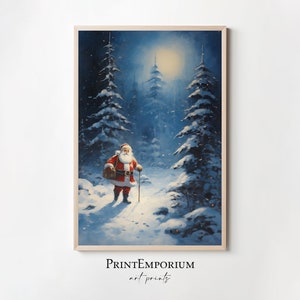 Santa Claus Printable Painting, Vintage Christmas Wall Art, Holiday Decor, Rustic Christmas Art, Festive Wall Art, Digital Download Xmas Art