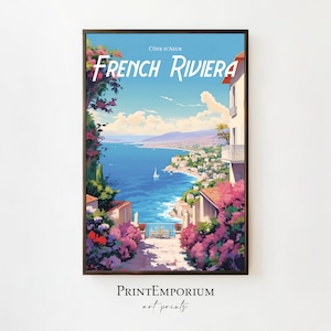 French Riviera Travel Poster, Vintage Travel Poster, French Decor Poster, Coastal Poster, Large Framed Art, France Travel Poster, Côte Dazur