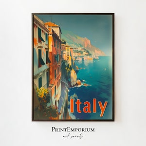 Vintage Italy Travel Poster | Retro Wall Decor | Europe Travel Print | Amalfi Coast Art | Italian Landscape | PRINTABLE Art | Large Wall Art