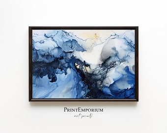 Arte de pared abstracto de remolino azul moderno, arte abstracto azul, arte de pared moderno imprimible, arte de pared grande, pintura abstracta azul