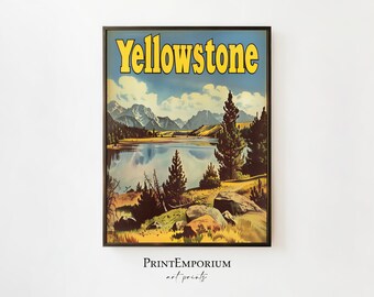 Vintage Yellowstone Travel Poster, National Park Print, Retro Wall Art, American Wilderness, DIGITAL DOWNLOAD, Large PRINTABLE Wall Art
