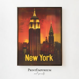 Vintage NYC Travel Poster, Retro Wall Art, Art Deco Print, Manhattan Cityscape, Midcentury Art, Digital Download, PRINTABLE Art, Large Print