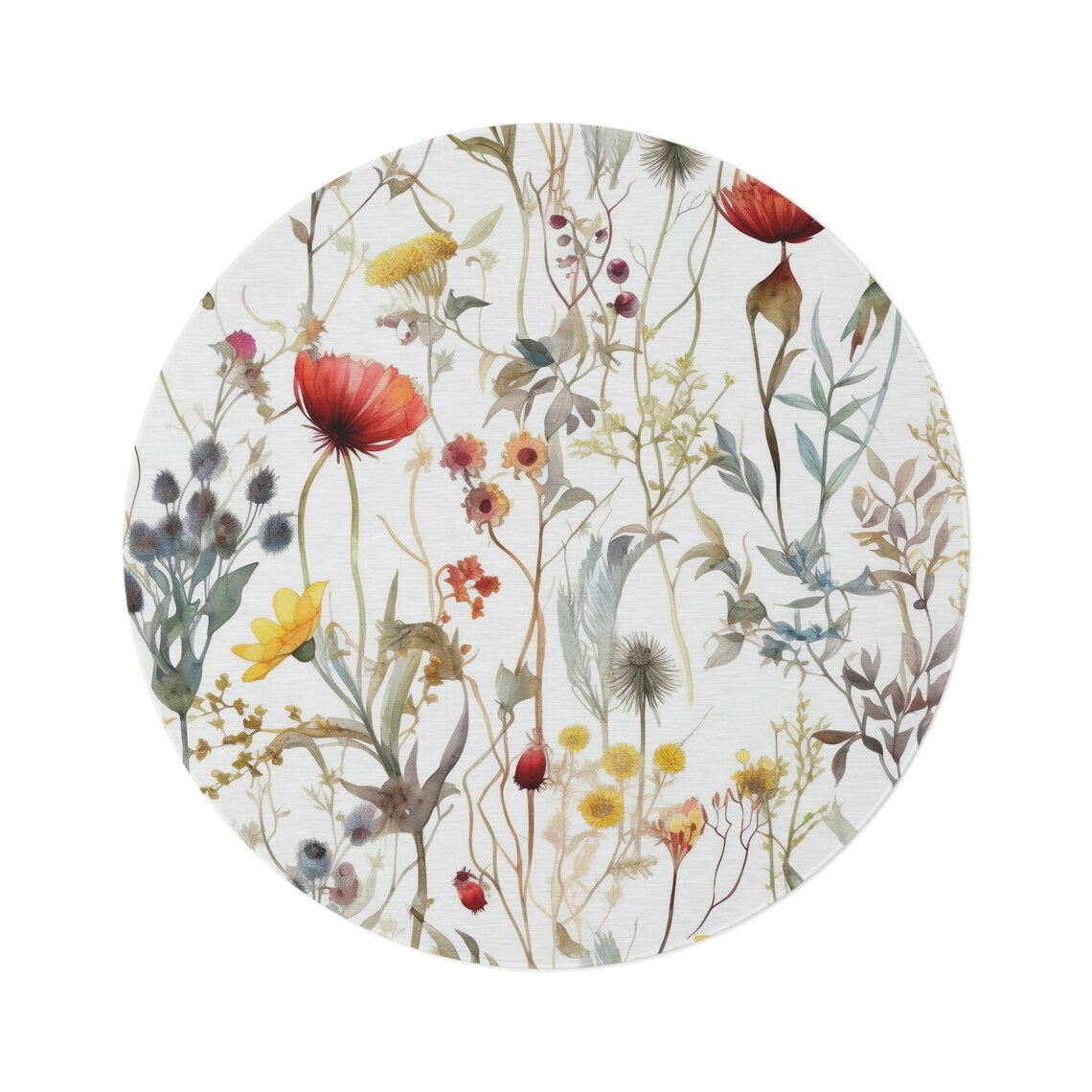 Floral Round Rug Wildflowers Round Area Rug Retro Round Rug Etsy