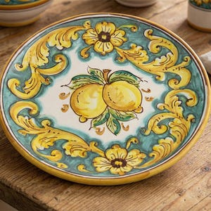 Sicilian hand-painted ceramic plate with lemon – Small Italian ceramic, Mediterranean decoration art 14