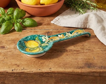 Sizilianische Keramik-Löffelablage aus Caltagirone, handbemalt